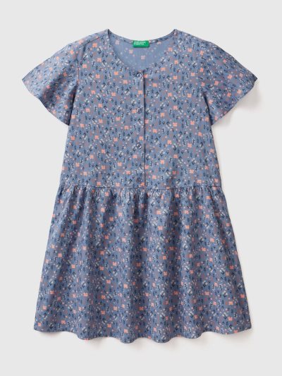 Air Force Blue Kids' Benetton Floral Sustainable Viscose Dress | AU098380