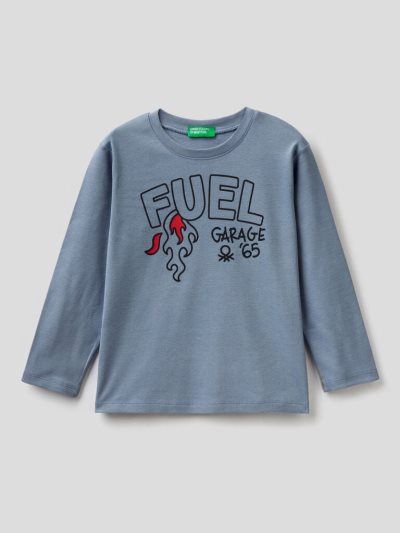 Air Force Blue Kids' Benetton Long Sleeve Slogan Print T Shirts | AU539361