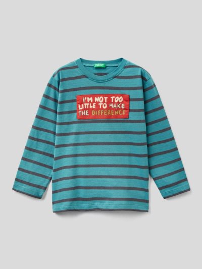Air Force Blue Kids' Benetton Striped Warm Cotton Long Sleeve T-shirts | AU923830