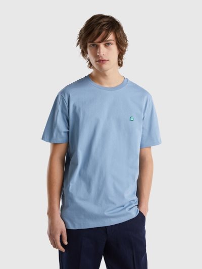 Air Force Blue Men's Benetton 100% Organic Cotton Basic Short Sleeve T-shirts | AU408324