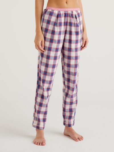 Air Force Blue Women's Benetton Check Flannel Trousers | AU428448