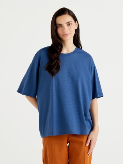 Air Force Blue Women's Benetton Oversized Short Sleeve T Shirts | AU573730