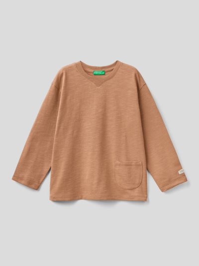 Beige Kids' Benetton Organic Cotton Pocket Long Sleeve T-shirts | AU416781