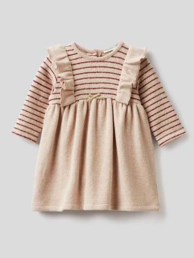 Beige Kids' Benetton Rouches And Lurex Dress | AU414218