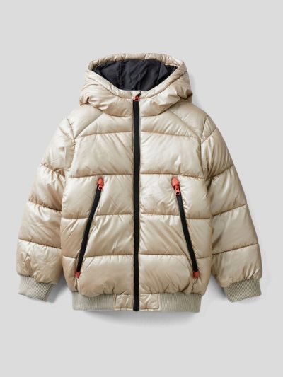 Beige Kids' Benetton Shiny Maxi Zip Padded Jackets | AU729816