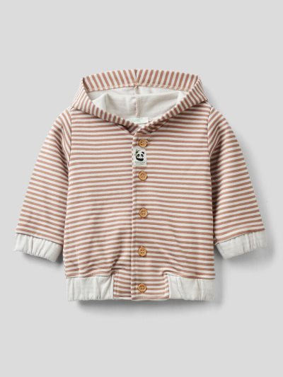 Beige Kids' Benetton Striped Hoodie | AU857644