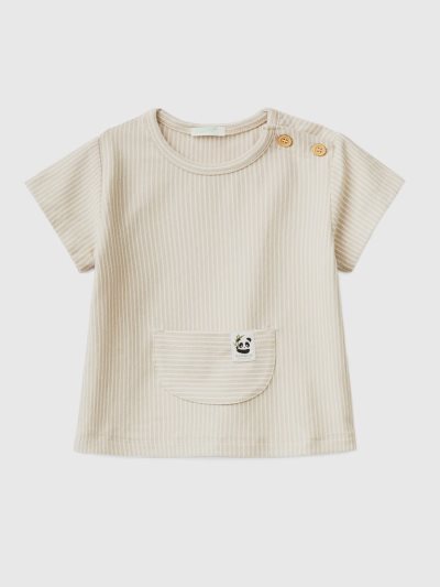 Beige Kids' Benetton Striped Pocket T Shirts | AU715799
