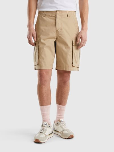 Beige Men's Benetton Pure Cotton Cargo Bermudas | AU848910
