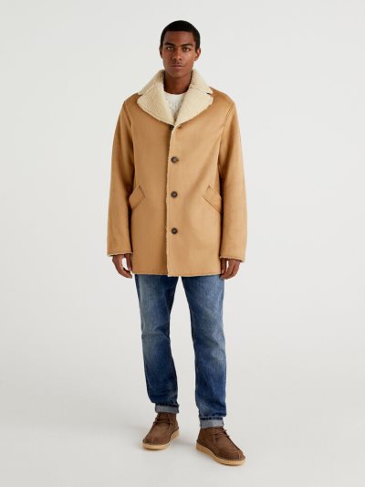 Beige Men's Benetton Sheepskin Look Padded Jackets | AU042966