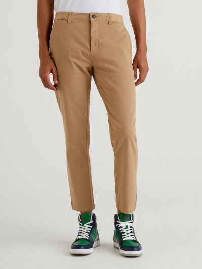 Beige Men's Benetton Slim Fit Chino Elastic Waist Chinos | AU750428