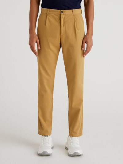 Beige Men's Benetton Slim Fit Crease Trousers | AU288971
