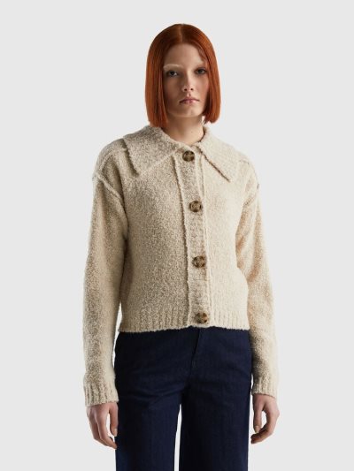 Beige Women's Benetton Bouclé Yarn Jackets | AU129088