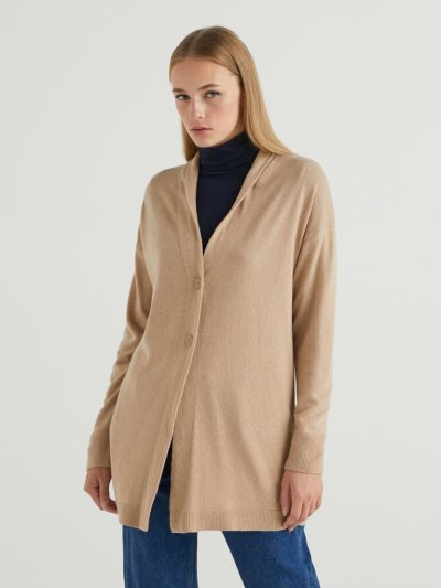 Beige Women's Benetton Cashmere And Wool Blend Cardigan | AU247255