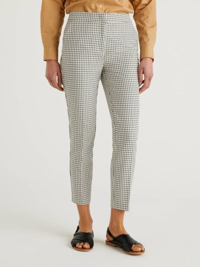 Beige Women's Benetton Check Pattern Trousers | AU775299