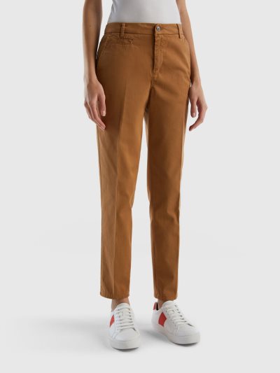 Beige Women's Benetton Cotton Slim Fit Chinos | AU236149