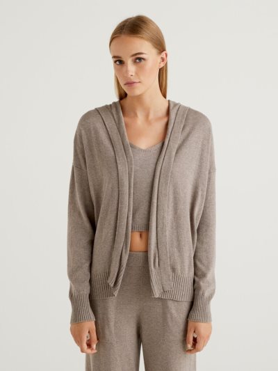Beige Women's Benetton Hood Cardigan | AU953397