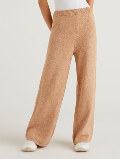 Beige Women's Benetton Knit Palazzo Trousers | AU121008