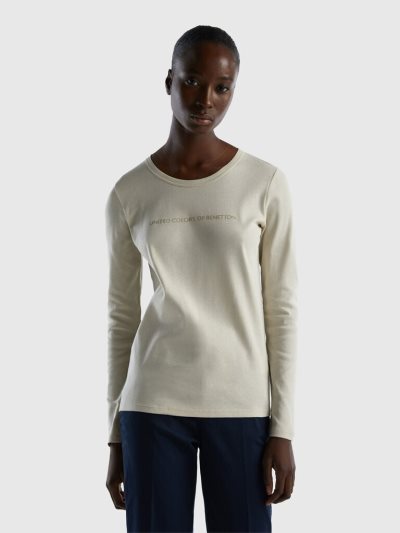 Beige Women's Benetton Long Sleeve 100% Cotton T Shirts | AU813952