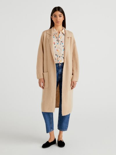 Beige Women's Benetton Midi Mohair Blend Coats | AU563540