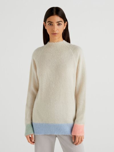 Beige Women's Benetton Mohair Blend Turtleneck Sweaters | AU227737