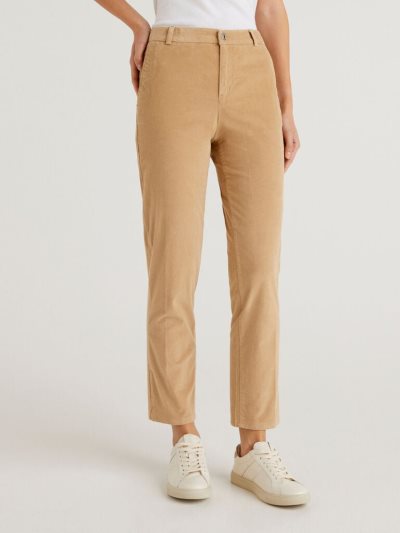 Beige Women's Benetton Stretch Velvet Chinos | AU281116