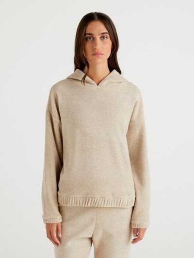 Beige Women's Benetton Teddy Bear Hood Sweatshirt | AU543019