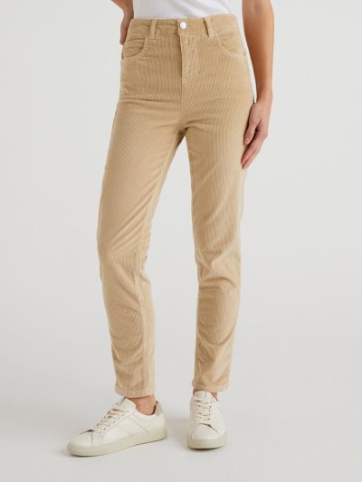 Beige Women's Benetton Thinly-striped Velvet Trousers | AU003828