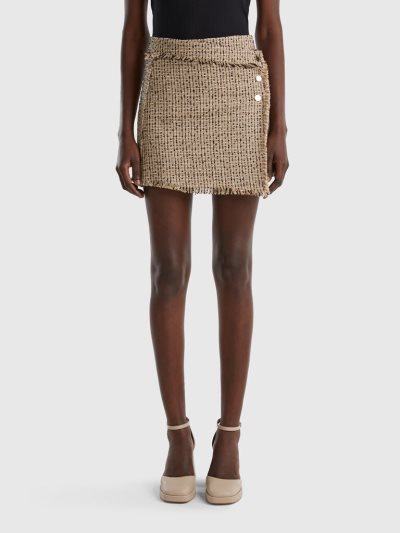 Beige Women's Benetton Tweed Mini Skirts | AU503436