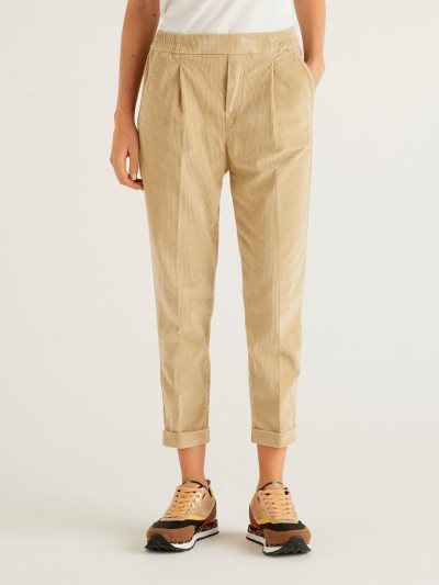 Beige Women's Benetton Velvet Stretch Waist Chinos | AU150099