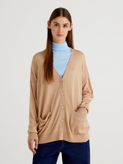Beige Women's Benetton Wool And Cashmere Blend Cardigan | AU232593