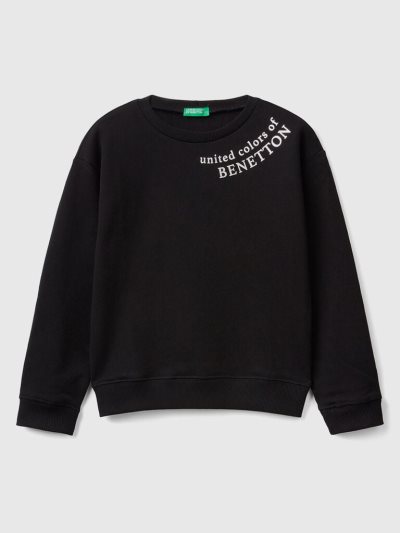 Black Kids' Benetton 100% Cotton Logo Sweatshirt | AU280075