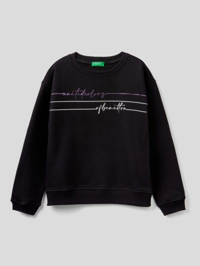 Black Kids' Benetton 100% Cotton Logo Sweatshirt | AU503425