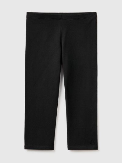 Black Kids' Benetton 3/4 Stretch Cotton Leggings | AU164773