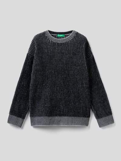Black Kids' Benetton Chenille Crew Neck Sweaters | AU663932