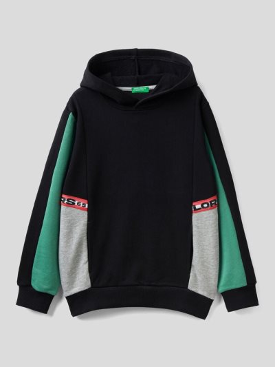 Black Kids' Benetton Color Block Hoodie | AU106327