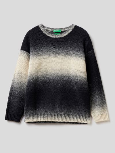 Black Kids' Benetton Crew Neck Degrade Look Sweaters | AU908433