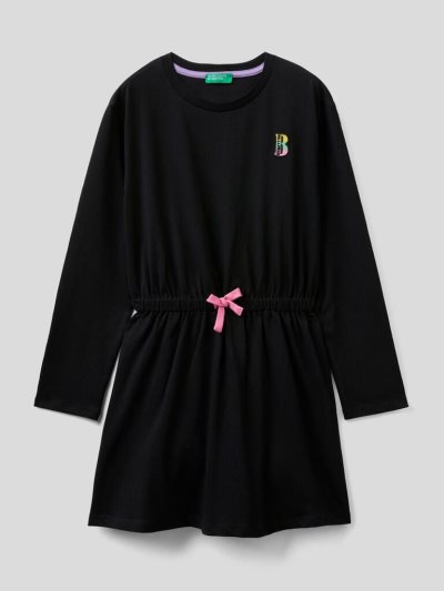 Black Kids' Benetton Dress Warm Cotton Embroidery Dress | AU848894