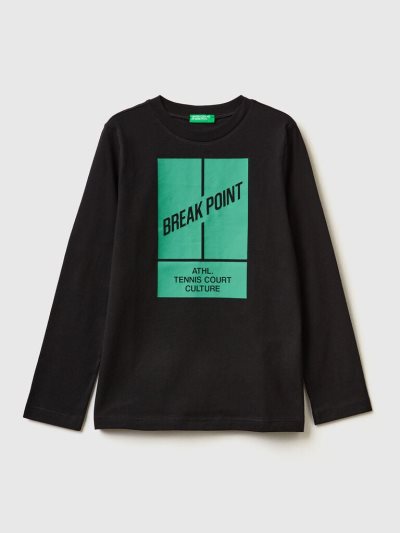 Black Kids' Benetton Long Sleeve Print T Shirts | AU874572