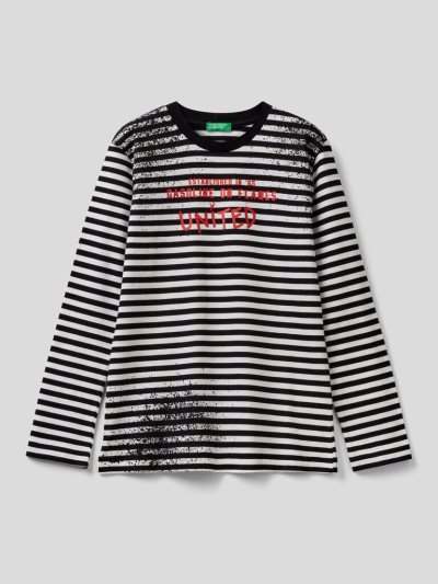 Black Kids' Benetton Striped Print Long Sleeve T-shirts | AU505483