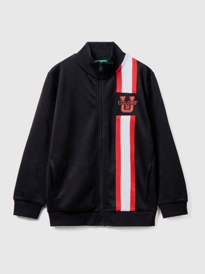 Black Kids' Benetton Technical Fabric Zip Sweatshirt | AU139224