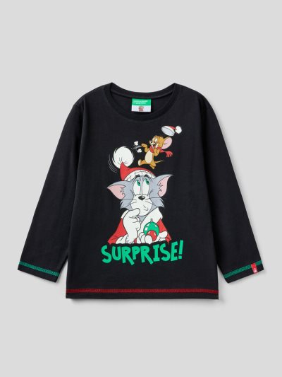 Black Kids' Benetton Tom & Jerry Christmas Long Sleeve T-shirts | AU795984