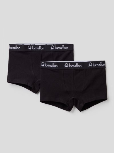 Black Kids' Benetton Two Black Logoed Elastic Boxers | AU566622