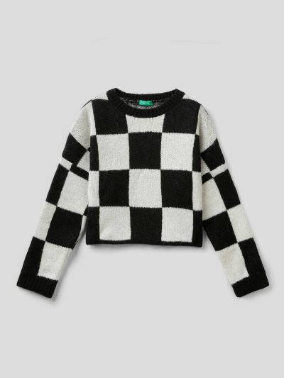 Black Kids' Benetton Two-tone Check Sweaters | AU963522