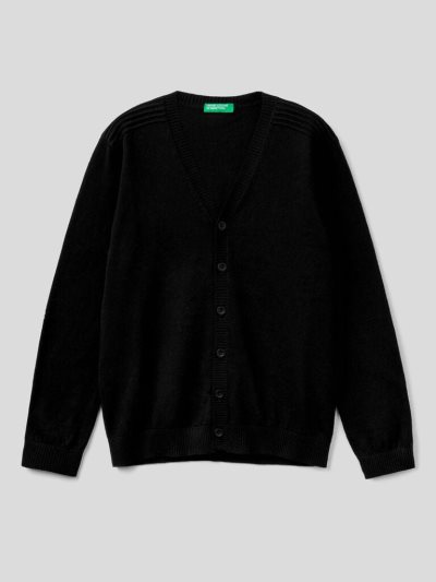 Black Kids' Benetton V-neck Warm Cotton Cardigan | AU807812