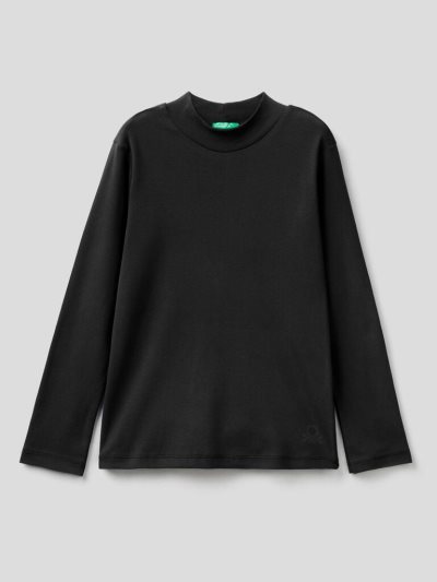 Black Kids' Benetton Warm Organic Cotton Turtleneck Long Sleeve T-shirts | AU617792