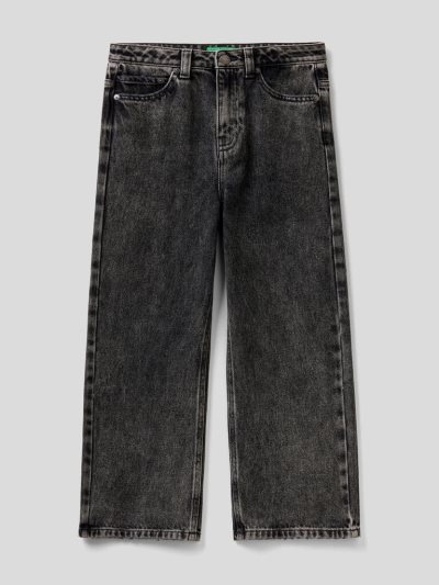 Black Kids' Benetton Wide Fit "Eco-recycle" Denim Jeans | AU638444