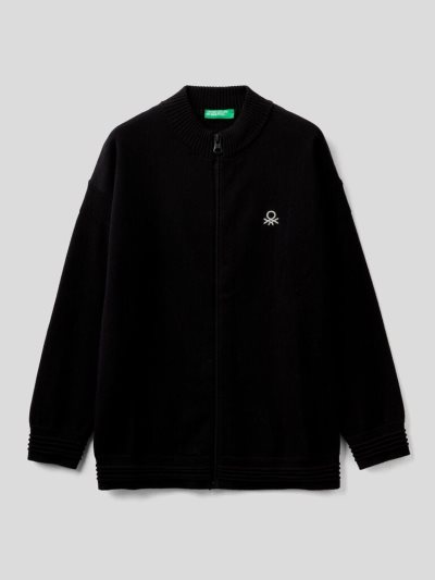 Black Kids' Benetton Zip-up 100% Cotton Cardigan | AU363378