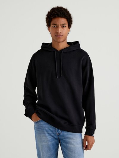 Black Men's Benetton 100% Cotton Hoodie | AU585688