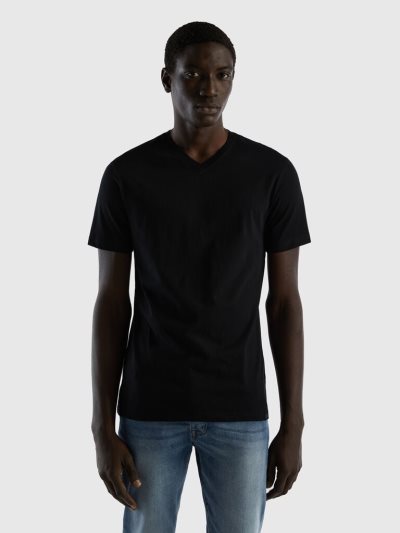 Black Men's Benetton Long Fiber Cotton Short Sleeve T-shirts | AU155988