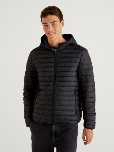Black Men's Benetton Slim Fit Padded Puffer Jackets | AU932422